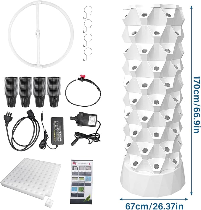 80 Pots Hydroponics Tower Set Vertical Hydroponic Growing System with Water Pump Indoor Outdoor Planter Tower Starter Kit for Growing Strawberries Tomatoes Lettuce Plants &amp Vegetables at Home