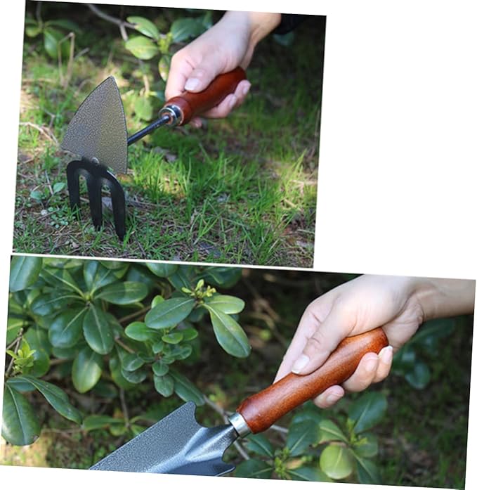Mikikit 4pcs Mini Garden Tool Set Sturdy Iron Spade Handle for Planting Transplanting and Weeding Gardening Tools for Enthusiasts
