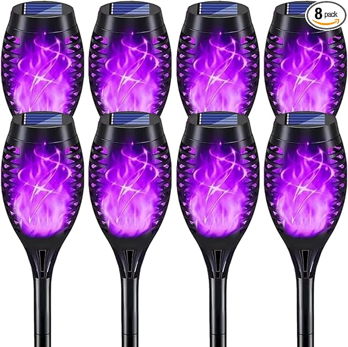 Solar Lights Outdoor Decorations Upgraded Purple Flickering Flame Waterproof Halloween Torch Lights Tiki Torches for Outside Patio Pathway Decor 6 Pack (8)