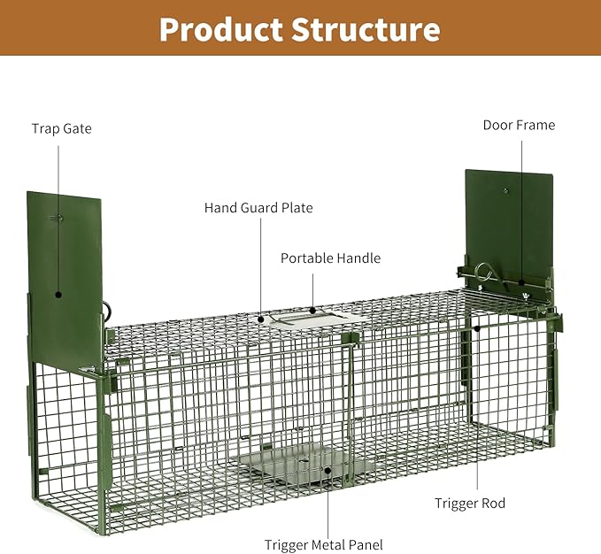 40” 2 Door Live Animal Trap Easy Set and Release Animal Trap Live Animal Trap Cage for catching Stray Cats Raccoons Squirrels Rabbits Moles Groundhogs Armadillos up to 17.6 lbs