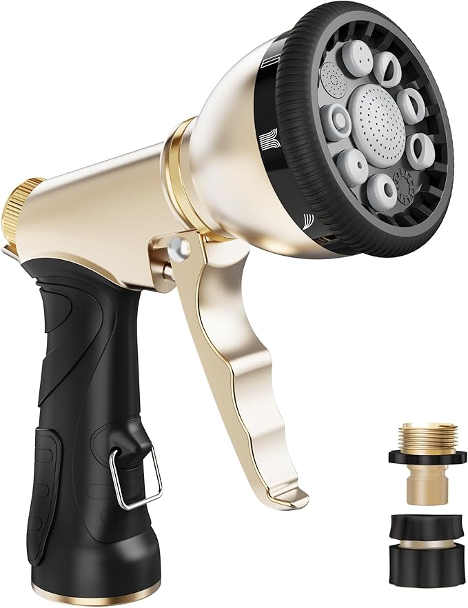 RAINPOINT Garden Hose Nozzle 9 Spray Patterns Hose Sprayer Nozzle Heavy Duty Metal Water Hose Nozzle Adjustable Hand Sprayer Watering Plants and Lawn Pet Showering Gray