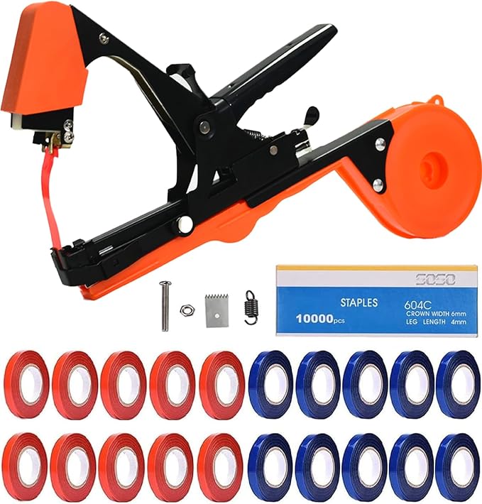 SUCA Plant Tying Machine Plant Tape Cattle Panels for GardenPlant Vine Tying Tool with 10000pcs Staples 21 Rolls Tape Plant Tape Gun for GrapesTapener (tapetool set1pcs)