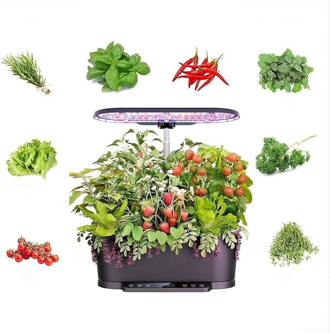 Hydroponics Growing System Indoor Garden Herb Garden Kit Indoor with LED Grow Light Quiet Smart Water Pump Hydroponic Planter for Home Kitchen Office(Black)