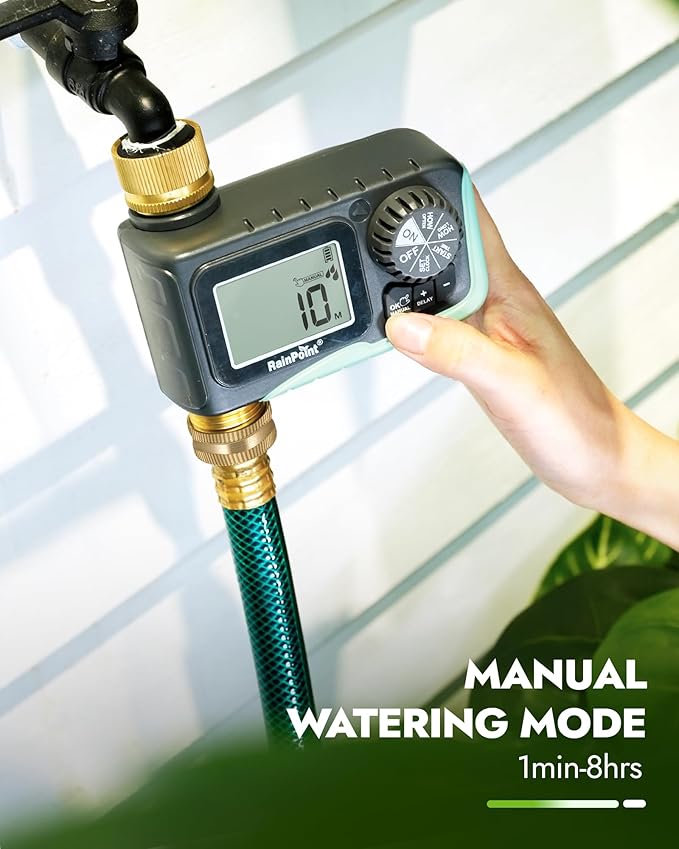RAINPOINT Sprinkler Timer with Brass Inlet &amp Outlet Programmable Hose Timer for Garden Soaker Hose with Rain Delay/Manual Watering System Digital Drip Irrigation for Yard Lawn(2PCS)