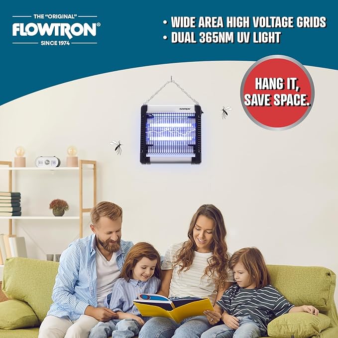 Flowtron Indoor Bug Zapper: 3000V Electric Insect Killer &amp Mosquito Trap - 300 Sq Ft Coverage - 12W Dual UV Light Fly Zapper for Kitchen Bedroom RV &amp Restaurant - Safe Gnat &amp Moth Killer