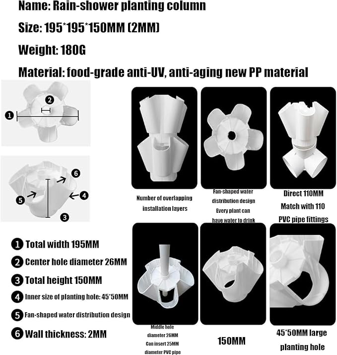 Vertical Hydroponic TowerSoilless Hydroponic Planting Columns TowerVertical Tower PlantersHydroponics Growing Towerfor Indoor/Outdoor White-10-layer