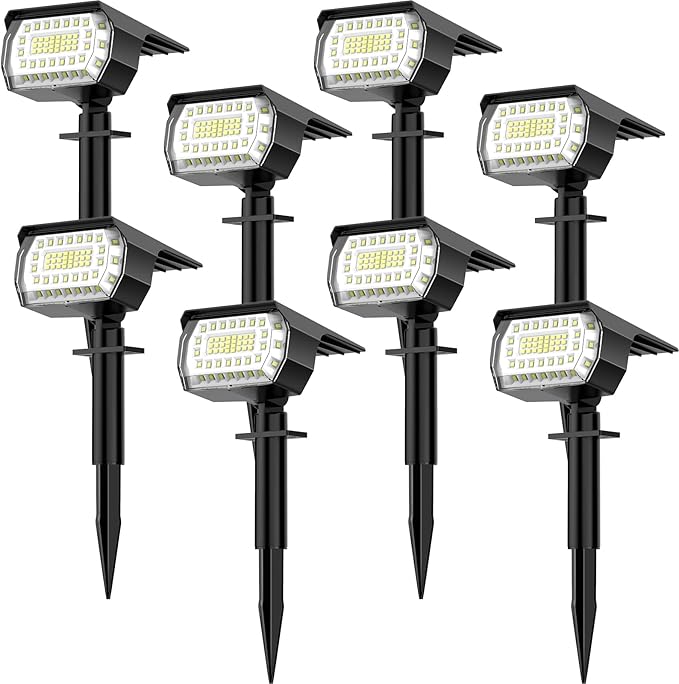 Solar Spot Lights Outdoor 8 Pack 57 LED Cool White&amp Solar Spot Lights Outdoor 8 Pack 57 LED Warm White