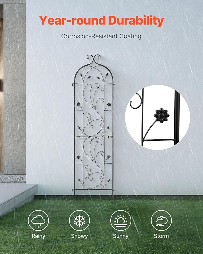 VEVOR 60 x 15 in Rustproof Metal Garden Flower Trellis Outdoor Climbing Rose &amp Cucumber Support Decorative Tall Clematis Trellis for Courtyards &amp Lawns