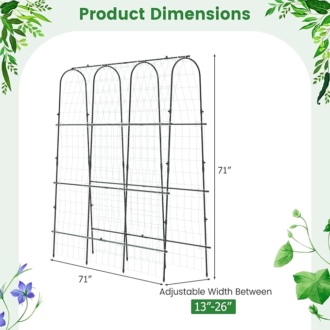 71 x 71 Cucumber Trellis for Raised Bed Garden Arch Trellis Metal Plant Support Frame with Netting Sure-Clips &amp Ground Stakes U-Shaped Garden Trellis for Climbing Plants Outdoor