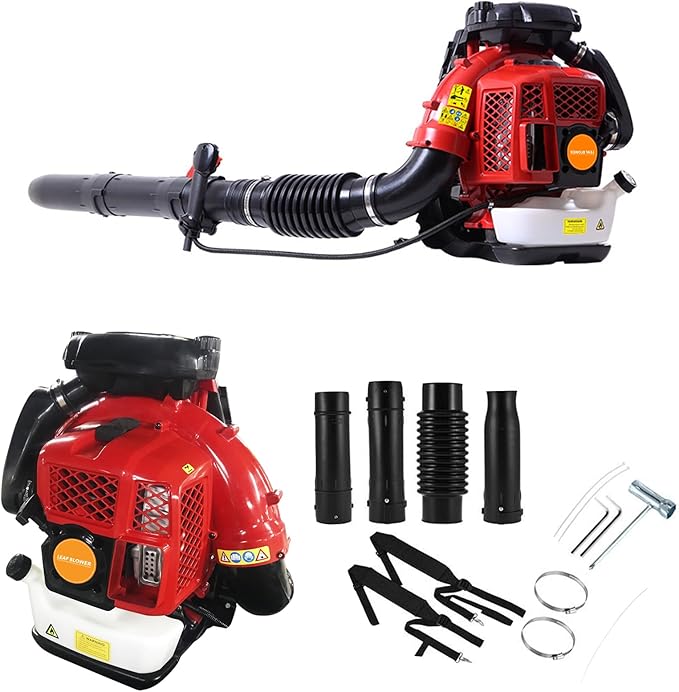 Backpack Leaf Blower 52CC 2-Stroke Gas Powered Leaf Blower 550CFM 1.25KW Air-Cooled Power Blower Snow Blower for Lawn Care Yard Dust Debris (Red)