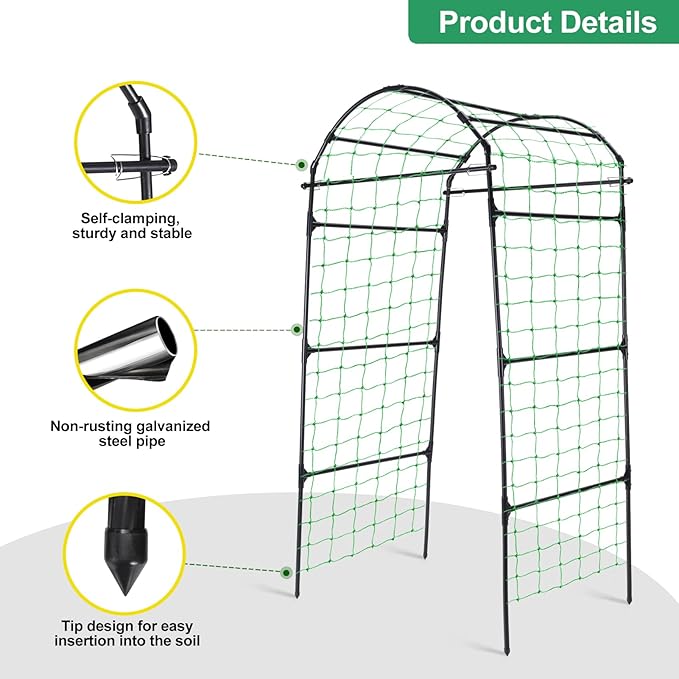Garden Arch Cucumber Trellis for Climbing Plants Outdoor 6.7ft Tall Archway Arbor Plant Support Grape Vine Tomato Pea Bean Trellis for Raised Bed Backyard Black
