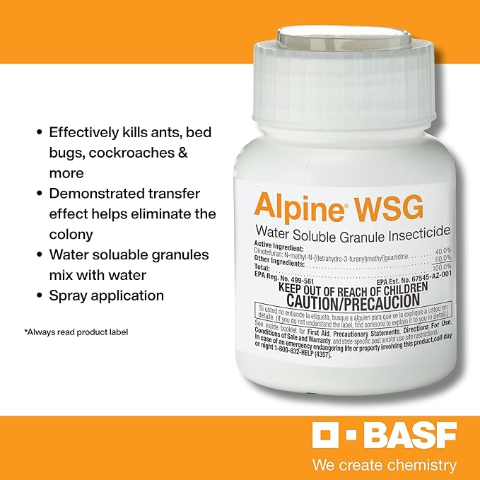 BASF Alpine WSG Water Soluble Granule Insecticide Indoor Outdoor Pest Control for Ants Flies Bed Bugs German Cockroach 200 Grams