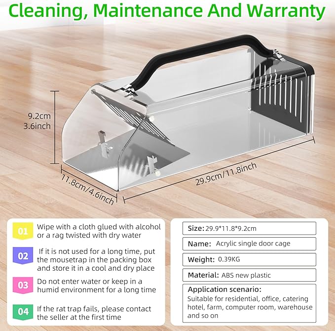 2026 Humane Mouse Trap Indoor Animal Humane Live Cage TrapExtended Transparent Humanes Rat Trap OutdoorSensitive Pedal TriggerEasy to Catch&ampRelease Live Animal Trap for RodentShrewMoleVoleM