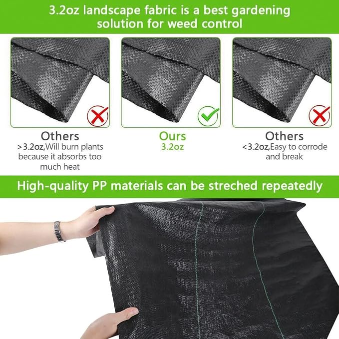 YUEWO 5oz Premium Garden Weed Barrier Landscape Fabric Durable Heavy Duty Ground Cover Garden Cloth Weed Block Gardening Mat with Various Sizes Black