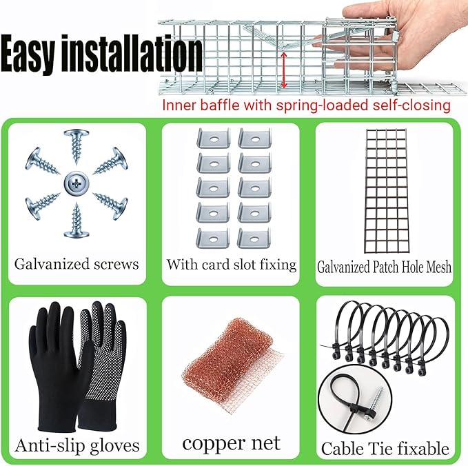One-Way Squirrel Door excluder for mice Bats and Rodents for Outdoor Rodent Holes attics Chimneys Includes Simple to Install Easy to Reuse Set