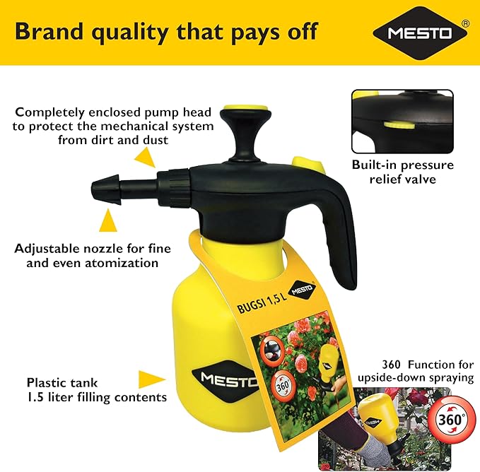 MESTO Bugsi Garden Sprayer 50 oz Multi-Purpose Hand Sprayer for Plants Flowers Weeds and Cleaning
