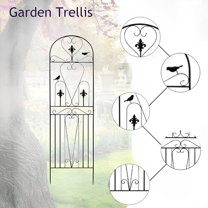 Garden Trellis with BirdsRust Proof Sturdy Black/White Iron Trellis for Indoor and Outdoor Climbing Plants Lawn Garden Backyard Vegetables FruitsFlowers(Color:BlackSize:200cmx50cm)