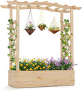 Giantex Raised Garden Bed with Sided Trellis &amp Hanging Roof Wood Planter Box Freestanding Garden Planter Raised Bed for Flowers Herbs Climbing Vines 44”x14”x45” (L x W x H)