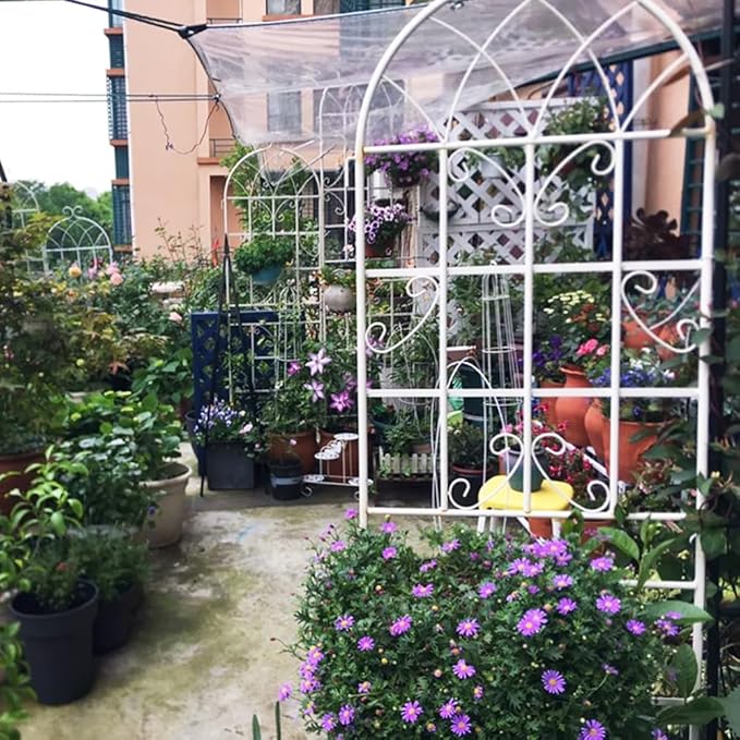 Sturdy Metal Garden Trellis for Climbing Plants – Rust Resistant Outdoor Plant Support with Decorative Lattice Design (2 Pack-Cream White)