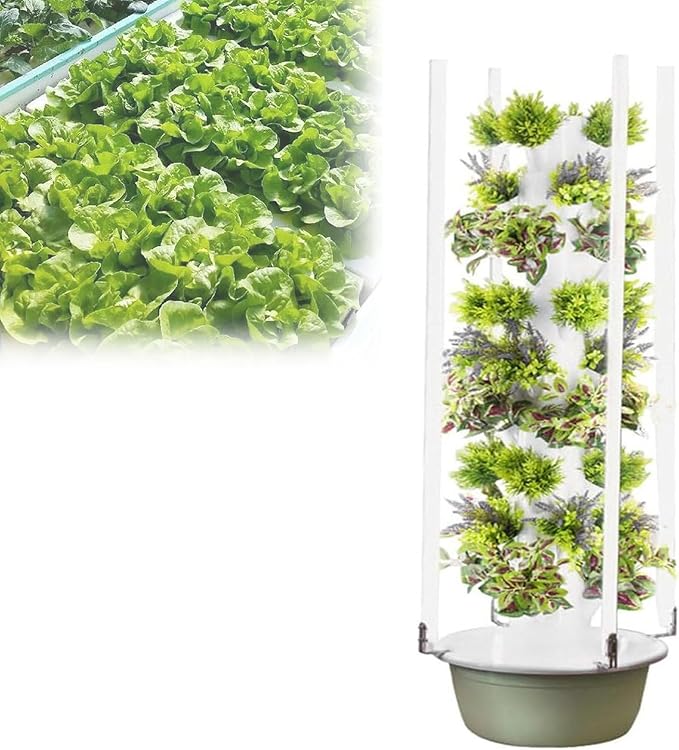 Hydroponics Growing System Tower Hydroponic Tower Aeroponic Tower Garden System with 30L Tank 20-36 Holes Soilless Cultivation Vertical Hydroponic Garden Tower 5Layer