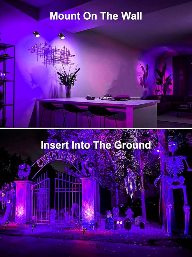 ZUCKEO Halloween Outdoor Black Light Spotlight LED Blacklight 15W Dusk to Dawn Landscape Spot Lights with US Plug for Glow Party Body Paint Fluorescent Yard Garden Decor(4Pack)