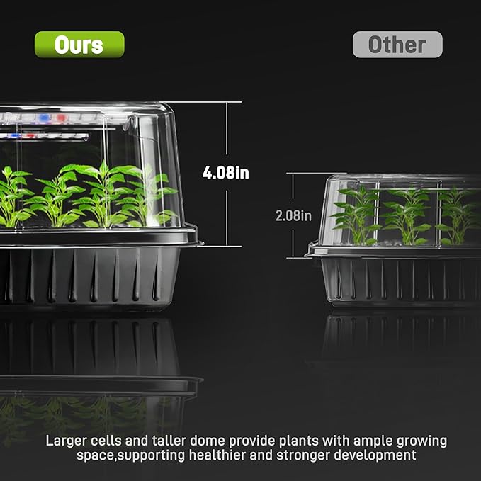 120-Cell Seed Starter Tray with Grow Light Seedling Starter Trays with 4.08 Humidity Dome Self-Watering Plant Germination TraysSeed Starter Kit for Seeds Growing (Black)