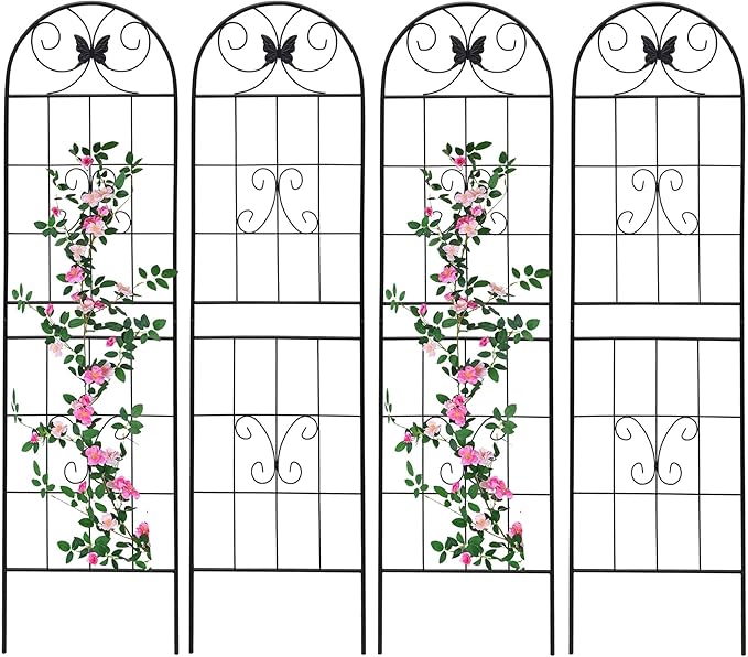4 Pack Large Garden Trellis Heavy Duty Rustproof Iron Plant Trellis for Potted Plant Support Metal Climbing Rose Trellis Vine Vegetable CucumberBlack-71 H x 19.7 W