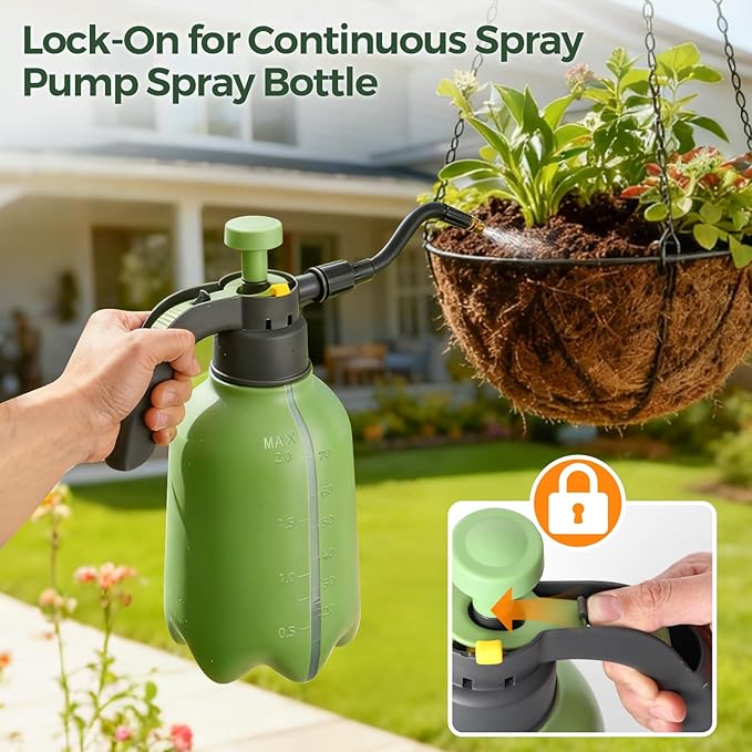 T4U 1/2 Gallon Pump Sprayer with Flexible Adjustable Nozzle PP Hand Pump Pressure Sprayer with Built-in Measuring Cup for Home Garden Plant Care and Household Cleaning Indoor &amp Outdoor Use
