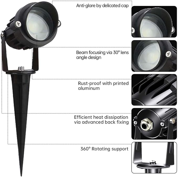 LAVAED 10W LED Landscape Lights 12V Outdoor Spotlight with Connectors Low Voltage Landscape Lighting Warm White Waterproof Yard Uplight(2Pack)