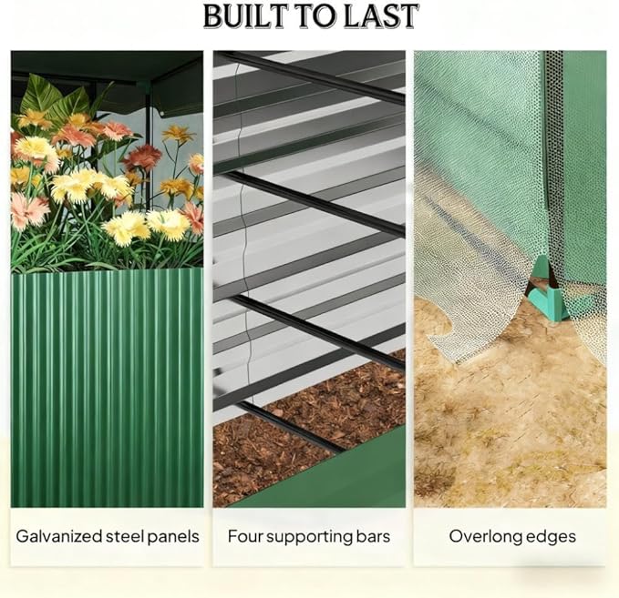 Heavy-Duty Galvanized Steel Raised Garden Bed Kit with Assembly Tools Sturdy Planter Box for Vegetables Flowers and Herbs (Green + HDPE + Steel)