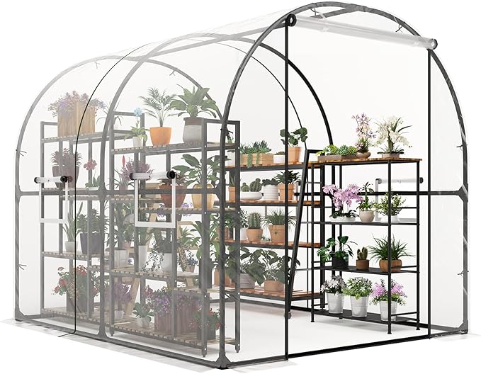 Greenhouse for Outdoor - Walk in Greenhouse with Ventilated Mesh Windows Heavy Duty Metal Frame Weatherproof Cover Roll Up Door Large Plant Garden Hot House for Plants Seedlings - 8.2x6.6x6.6 ft