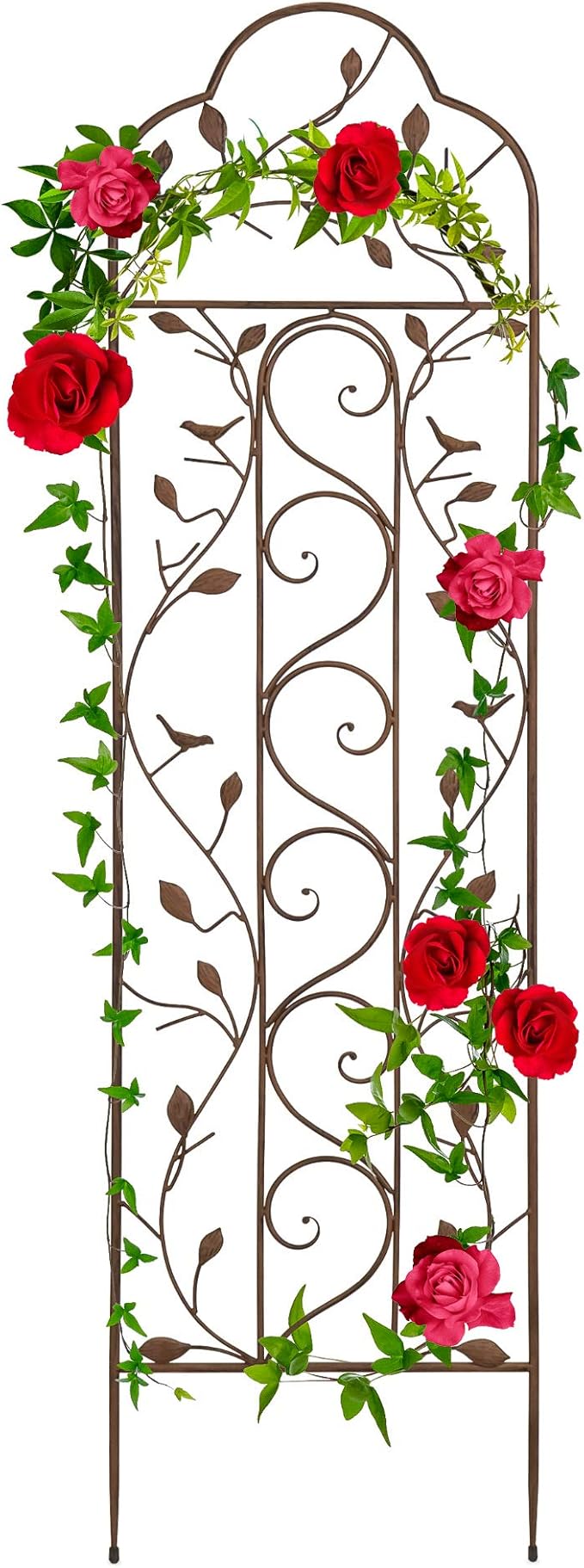 Best Choice Products 60x15in Iron Garden Trellis Arched Outdoor Decoration w/Branches Birds for Lawn Garden Backyard Climbing Plants - Bronze