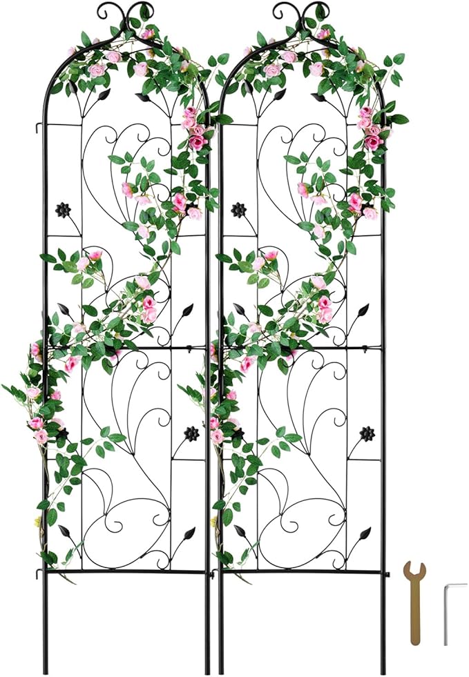 Happybuy Garden Trellis for Climbing Plants 60 x 15 in 2 Packs Rustproof Metal Garden Flower Trellis Outdoor Climbing Rose Trellis Cucumbers Support