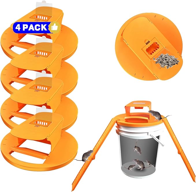 Mouse Traps Indoor for Home: GISUNG 4 Pack Mouse Trap Bucket Lid with Upgraded Clear Box Automatic Reset &amp 2 Entrances Humane Reusable Rat Trap for Indoor &amp Outdoor Use 5-Gallon Bucket Comp