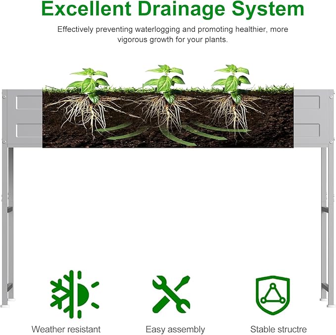 PINPON 31 Tall Galvanized Raised Garden Bed with Legs 48x12x31in Elevated Metal Planter Box for Outdoor Vegetables Herbs Flowers - 300lb Capacity for Backyard Patio Balcony