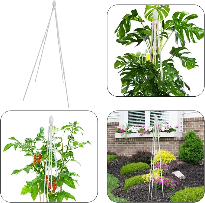 Adjustable Garden Climbing Plant Trellis 120cm White Iron Vine Support Frame for Outdoor and Indoor Green Plant Climbing Decorative Four-Legged Support Cage