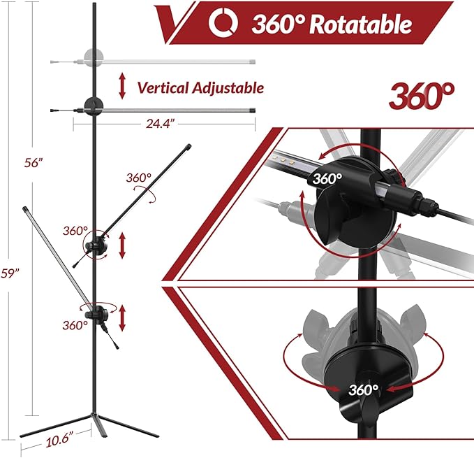 Grow Light with Stand for Indoor Plants 3 Head 45W 168 LEDs Full Spectrum Adjustable Plant Light 59'' H Tall Premium Aluminum Tripod Floor Stand for Indoor Gardening and Home Decoration