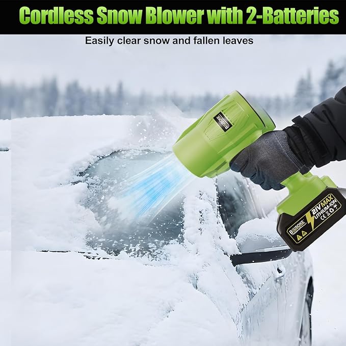 Cordless Snow Blower Electric Cordless Leaf Blower with 2x4.0Ah Batteries and ChargerLightweight Handheld Snow Blower Small Leaf Blowers for Car Dryer Snow Lawn Patio Garden Dust Cleaner