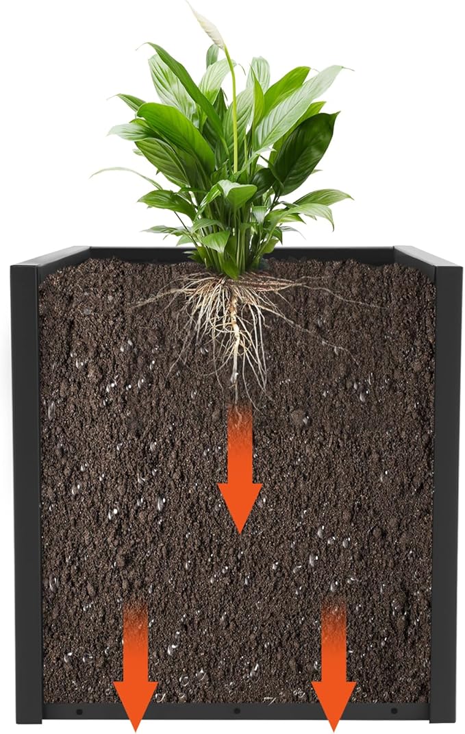Metal Tall Square Planter 17“ L x 17” W x 18 H Square Steel Raised Garden Bed Tall Resin Garden Pot Outdoor Planters Box Large Planter Box for Outdoor Patio/Porch/Yard