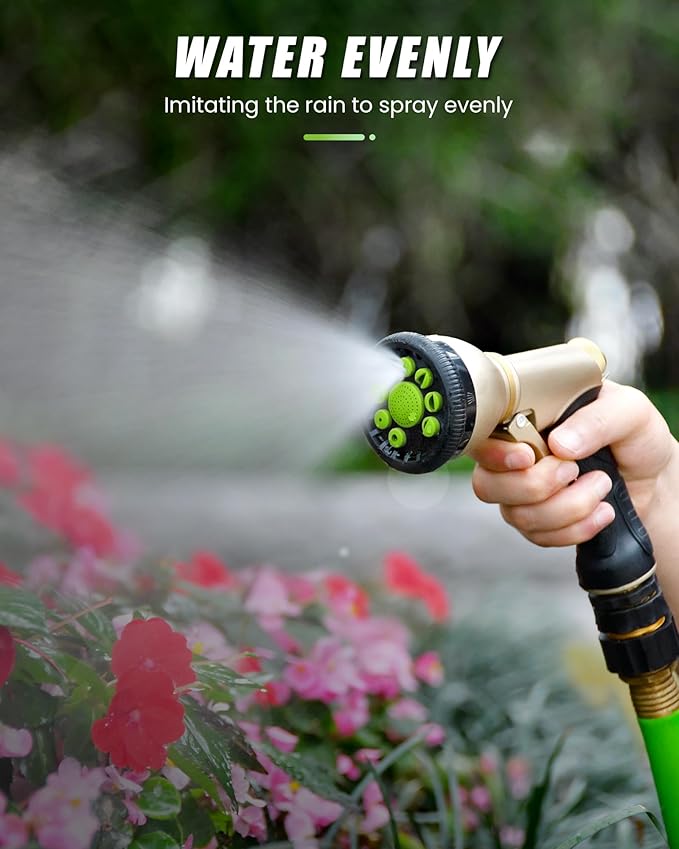 RAINPOINT Garden Hose Nozzle 9 Spray Patterns Hose Sprayer Nozzle Heavy Duty Metal Water Hose Nozzle Adjustable Hand Sprayer Watering Plants and Lawn Pet Showering Green