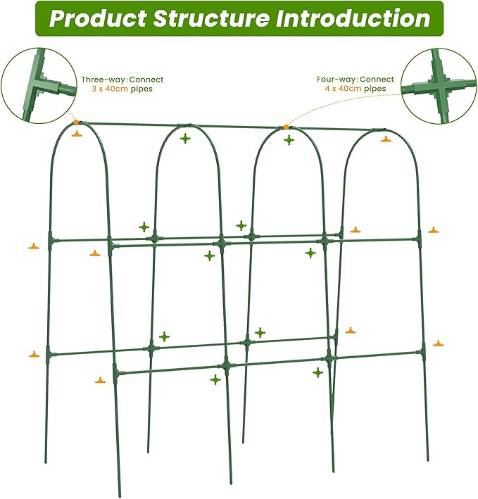 Cucumber Trellis 50 X 47 U-Shape Garden Trellis for Climbing Plants Outdoor Arch Trellis Cucumber for Raised Bed Foldable Plant Support for Vine/Vegetable/Tomato/Zucchini/Pea