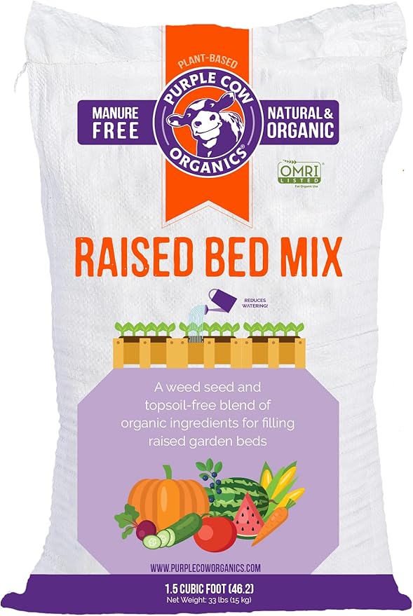 Purple Cow Organics Raised Bed Mix 1.5 Cubic Foot Bag Safe &amp Naturally-Occurring Plant-Based Small Farm or Garden Growing Media for Vegetables Flowers Fruits &amp More
