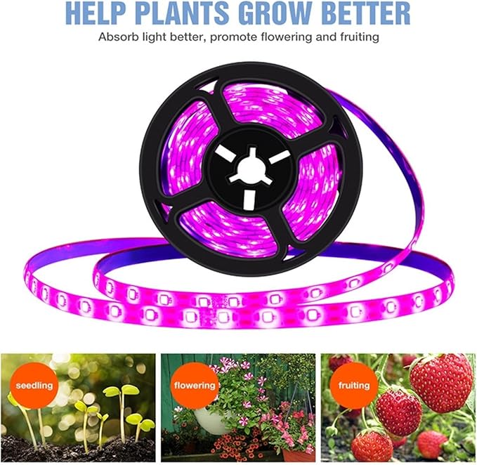 USB Plant Grow Strip 2835 SMD LED Grow Light - Full Waterproof Phyto Tape Lighting for Indoor Plants (0.5m 1m 2m 3m)(No Waterproof1m 60leds)