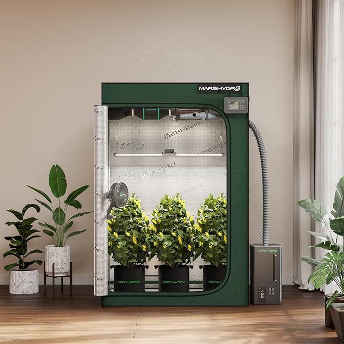 MARS HYDRO 4x2x6 Grow Tent Pro48x24x71 2000D Thickened Polyester Canvas &amp High Reflective Mylar Larger Observation Window Controller &amp Socket Hangerfor TSL2000/SP3000 Indoor Plant Growi