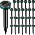 28 Pieces Solar Mole Repellent Ultrasonic Outdoor Gopher Deterrent Spikes for Garden Yard Lawn Waterproof Solar Powered Repeller for Groundhogs Voles Snakes and Other Burrowing Animals (Round)