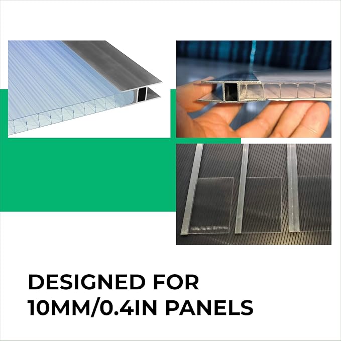 Aluminum H Connectors - Fits 4mm 6mm 8mm or 10mm Twin-Wall Greenhouse Panels Join 2 Pieces of Panels Together 4-Foot Length 10 Pieces (8mm Aluminum H Connectors)