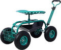 Rolling Garden Scooter with 360 Degree Swivel Seat Steering Handle &amp Tool Tray Gardening Stool for Planting Garden Work Seat with Wheels for Outdoor Patio &amp Yard (Green)