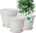 5 Packs 12 inch Flower Pots + Saucer Planters for Indoor &amp Outdoor Plants with Drainage Holes | Plastic Flower Pots Large Planter (White 12 inch)
