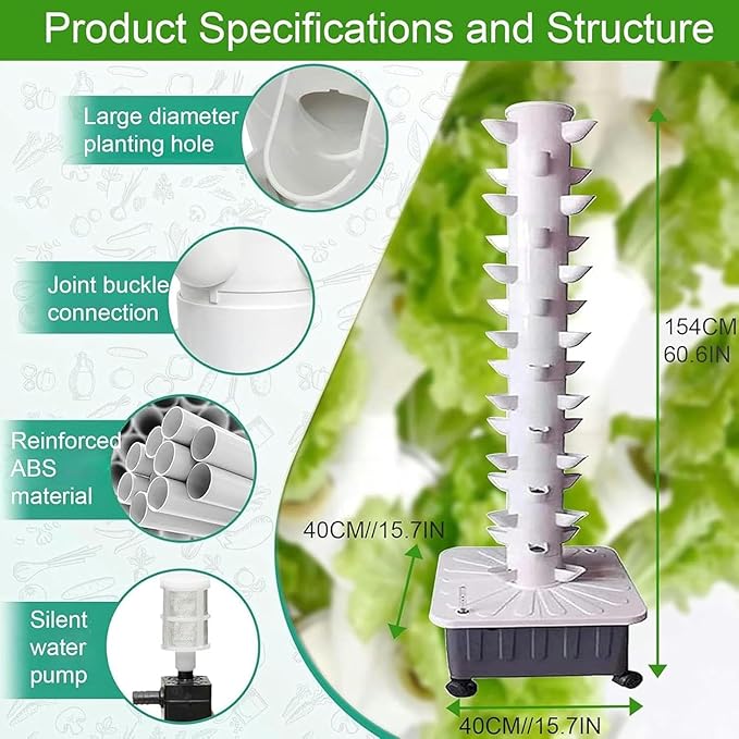 AMNOOL Vertical hydroponic Tower Garden Tower Planting Indoor hydroponic with Water Pump Detachable Water Tank 15-Layer 45-Hole
