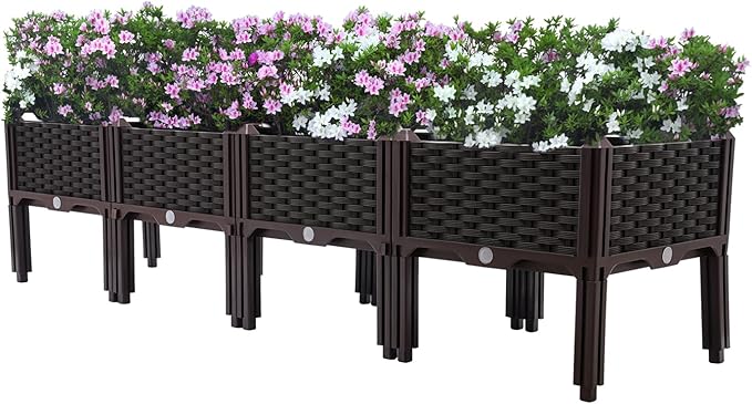 Raised Garden Bed Elevated Planter Boxes with Legs &amp Drain Holes &amp Pipes Indoor Outdoor Planters Planting Container Patio Plant Boxes Vegetable Flowers Planting Raised Container